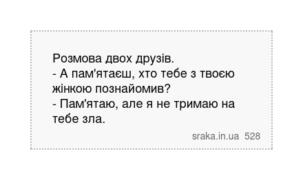 Розмова двох друзів. - А пам'ятаєш, хто тебе з твоєю жінкою познайомив? - Пам'ятаю, але я не... | Анекдоти українською | Срака