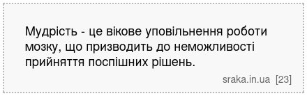 Мудрість - це вікове уповільнення роботи мозку, що призводить до неможливості прийняття поспішних рішень. | Анекдоти українською | Срака